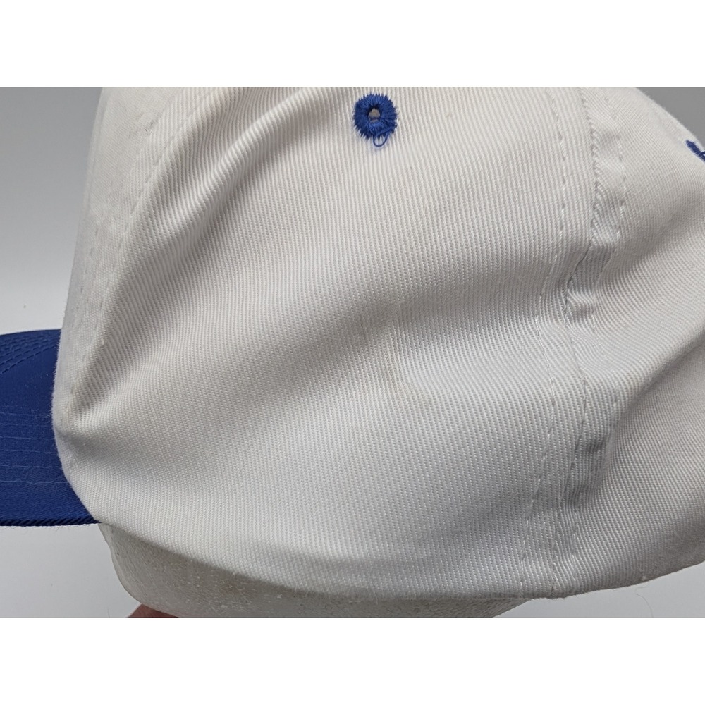 Vintage Sherwin-Williams Co Snapback Hat White Blue Paint Logo Trucker Cap View 3